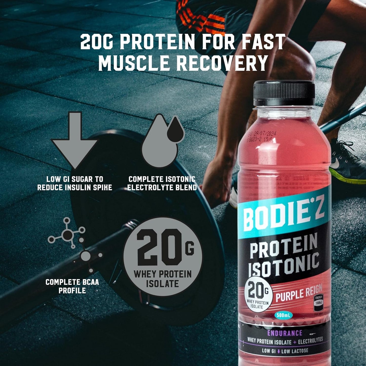 BODIE’Z Endurance 20g Whey Protein Water - Pre-Mixed Protein Powder Drink with Electrolytes for Hydration and 11 Vitamins and Minerals, Supplement for Lean Muscle Recovery, 500ml Purple Reign 6 Pack