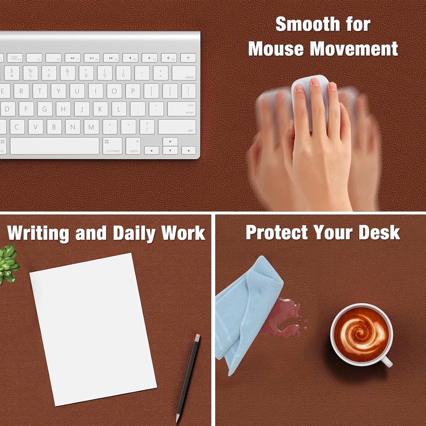 Hsurbtra Desk Pad, 30" x 14" Dual Side PU Leather Large Mouse Pad, Desk Protector, Desk Mat for Desktop, Desk Accessories for Women Office, Desk Supplies for Keyboard and Mouse, Brown and Grey