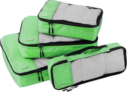 Amazon Basics ZH1509009 Set of 4 Hinged Organizers Cubes, Green, Small, Medium, Large, Slim, green, Set of 4 packing cubes: small, medium, large and thin