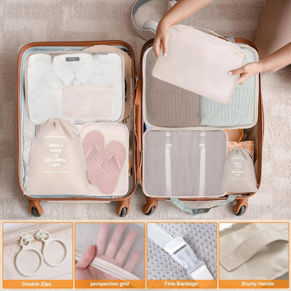 Kingdalux Pack of 8 Packing Cubes for Suitcase, Travel Organizer with Laundry Bag, Compression Bag, Shoe Bag, Underwear Bag for Men and Women