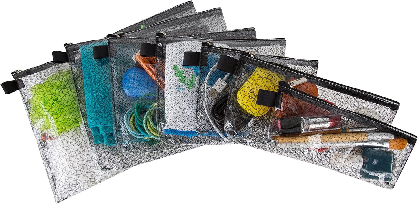 Travelon Set of 7 Packing Envelopes, Clear with Trim, Assorted Sizes, Black