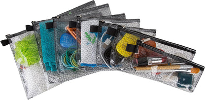 Travelon Set of 7 Packing Envelopes, Clear with Trim, Assorted Sizes, Black