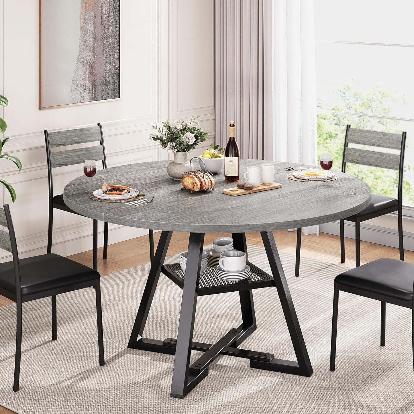 Jocoevol Round Dining Table for 4,Kitchen Dining Room Circle Dinner Pedestal Table,Space Saving Wood Kitchen & Dining Room Furniture, 42In,Grey