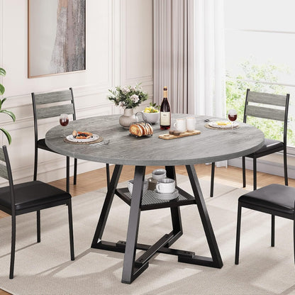 Jocoevol Round Dining Table for 4,Kitchen Dining Room Circle Dinner Pedestal Table,Space Saving Wood Kitchen & Dining Room Furniture, 42In,Grey