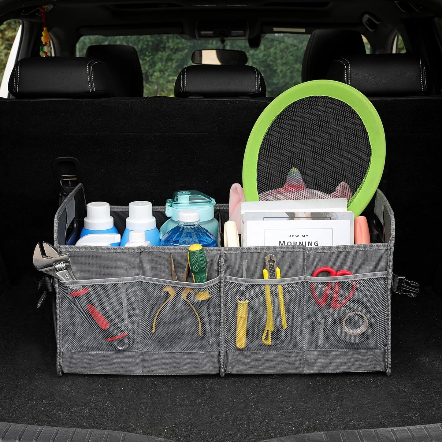 AOKJOY Car Trunk Organizer Car Storage Organizer Collapsible Multi Compartment Car Organizer Adjustable Straps Car Organizer for SUV(Gray)