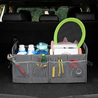 AOKJOY Car Trunk Organizer Car Storage Organizer Collapsible Multi Compartment Car Organizer Adjustable Straps Car Organizer for SUV(Gray)