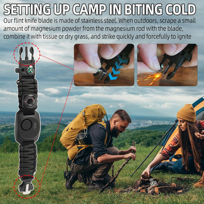 Calvana 8 in 1 Bear Deterrent Devices,Tactical Paracord Rope Bracelets Kit with SOS LED Light,Compass and Fire Starter,Magnesium Fire Starter,Emergency Whistle, Camping and Hiking Survival Tool