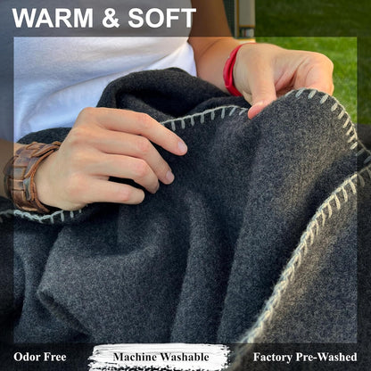 EKTOS 100% Virgin Wool Blankets, 90" x 78", Emergency Blanket for Car, Winter Camping (Charcoal, Full Size)