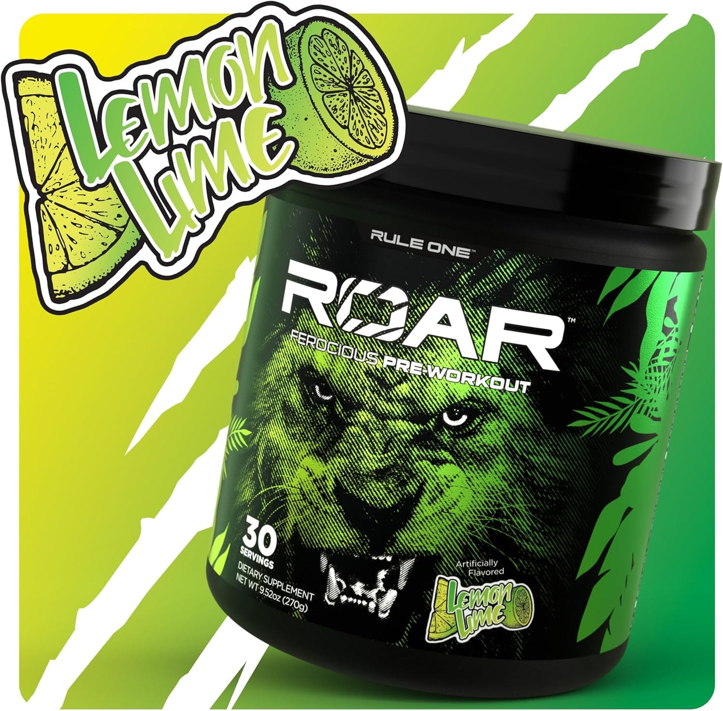 Rule1 R1 Roar Ferocious Pre-Workout Powder 270 g, Lemon Lime (30 Servings)