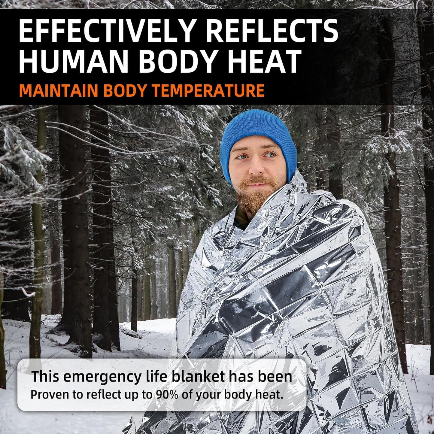 Deecam Emergency Space Blankets, Mylar Thermal Survival Blankets Foil Camping Emergency Heat Reflective Blanket for Outdoor, First Aid, Hiking, Camping Gear, Travel (36Pack)