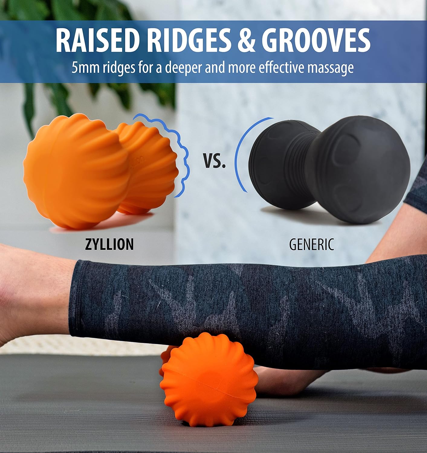 Zyllion Vibrating Peanut Massage Ball - Rechargeable Muscle Roller for Trigger Point Therapy, Deep Tissue Massage, Myofascial Release and Sports Recovery (Orange)