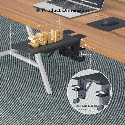 BONTEC Ergonomics Desk Extender Tray, 300x150mm Table Mount Arm Wrist Rest Shelf, 90° Foldable Elbow Arm Support, Clamp on Computer Arm Rest for Desk, Suitable for Office Home Use