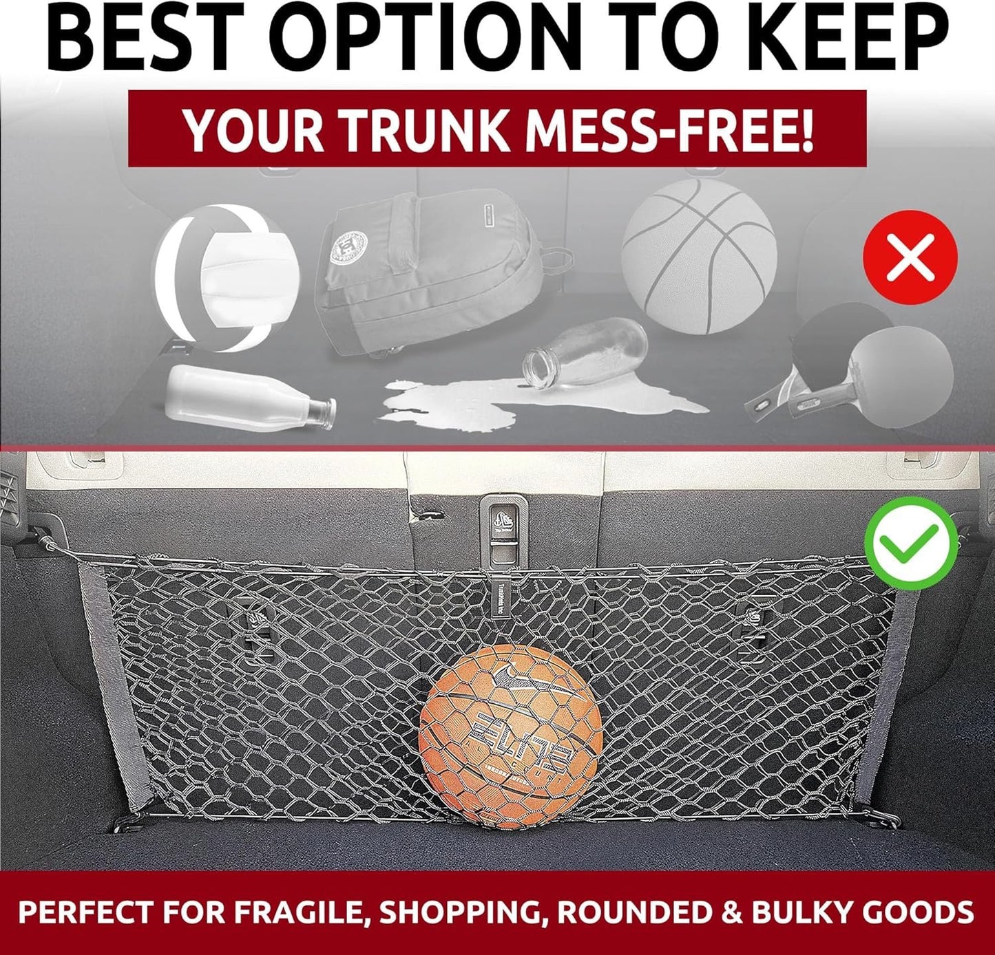 Back Seat Style Automotive Elastic Trunk Mesh Cargo Net for Mazda CX5 S Carbon Premium Turbo 2023 - Premium Trunk Organizer and Storage - Luggage Net for Crossover - Car Organizer for Mazda CX5