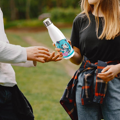ABYSTYLE Hatsune Miku Anime Water Bottle 16.9 Fl Oz White Aluminum Anime Manga Drinkware Home & Kitchen Merch Gift