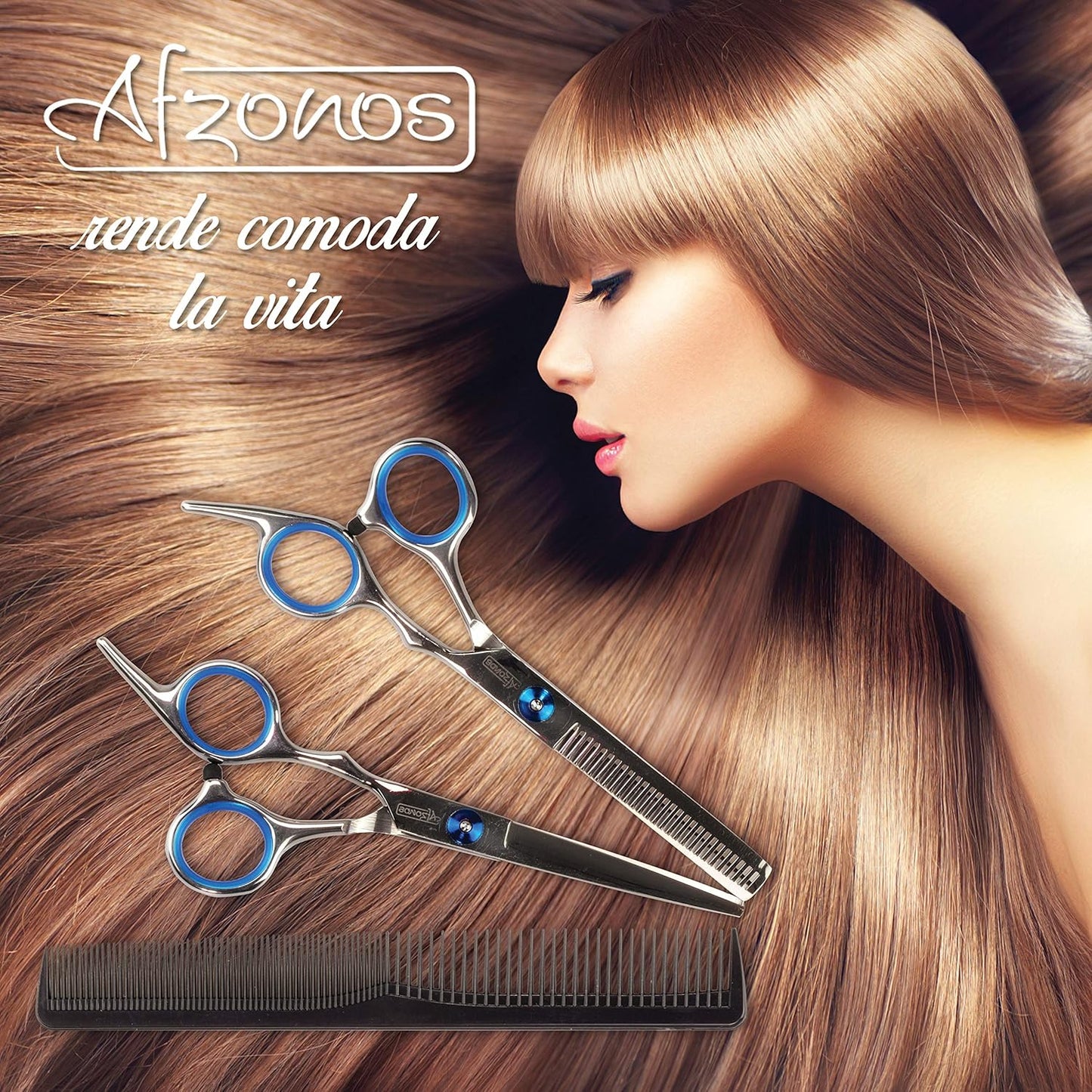 Afzonos Professional Hairdressing Scissors, Hair Thinning Scissors, Professional Hairdressing Kit, Hair Comb, Hair Scissors, Double Hair Tips