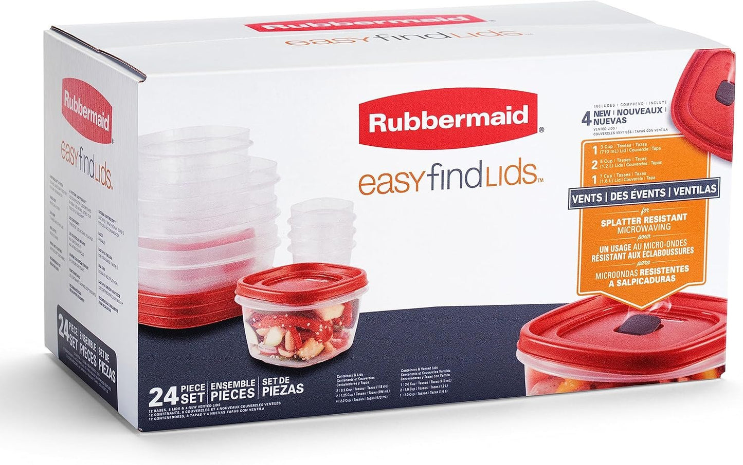 Rubbermaid Vented Easy Find Lid Food Storage Containers | Racer Red | 24 Piece Set