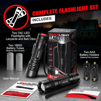 GearLight LED Tactical Flashlights - Pack of 2 - Bright, Zoomable, Handheld Flashlight Set with High Lumens for Camping, Outdoor & Emergency Use