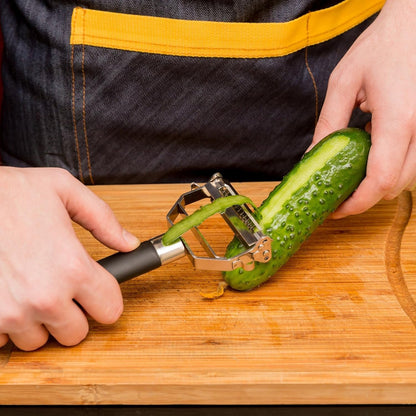 Deiss PRO Swivel Vegetable Peeler - Sharp Stainless Steel Peeler with Easy Non-Slip Hand Grip, Potato Peelers for Kitchen, Fruit, Carrot, Apple, Veggie, Kiwi, Durable, Dishwasher Safe (Silver Wide)