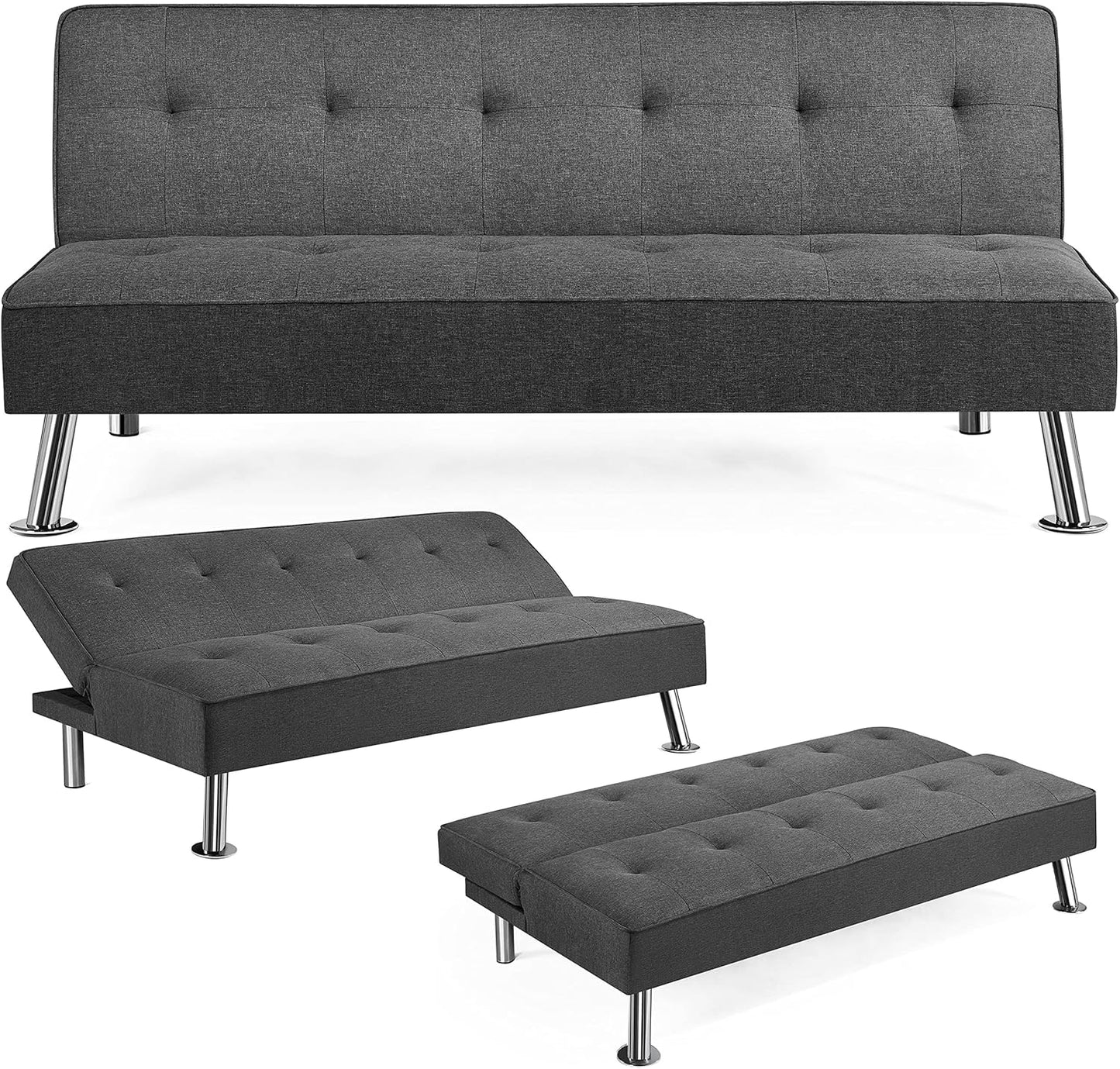 Yaheetech Reclining Sofa Bed with Padded Seat Convertible into Bed 105° – 180° Adjustable Living Room Living Room Guest Room Furniture for Resting Dark Grey/Fabric