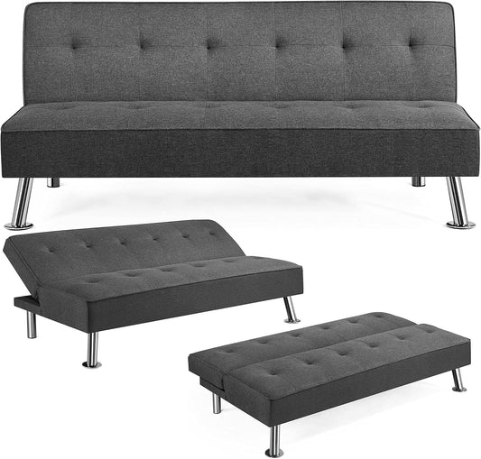 Yaheetech Reclining Sofa Bed with Padded Seat Convertible into Bed 105° – 180° Adjustable Living Room Living Room Guest Room Furniture for Resting Dark Grey/Fabric