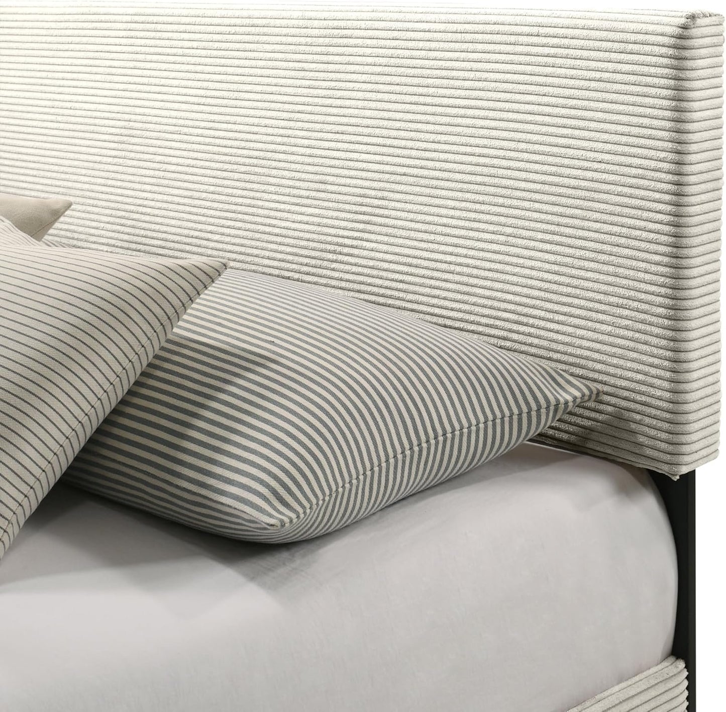 GALANO Wood Queen Bed Frame with Headboard – Platform Bed Frame Queen Size, Cream Upholstered Bedframe, Modern Queen Size Bed, Easy Assembly, No Box Spring Needed, Beds for Bedroom