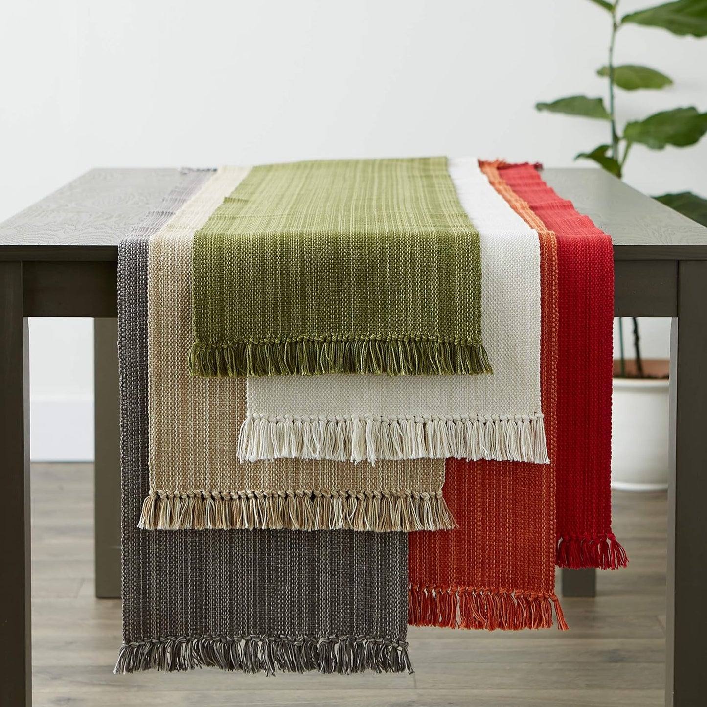 DII Variegated Tabletop Collection, Table Runner3x72, Olive Green