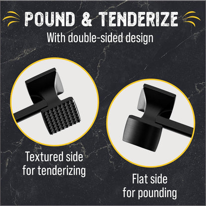 Checkered Chef Meat Tenderizer Hammer - Dishwasher Safe Metal Mallet for Tenderizing Chicken, Beef, Pork & Nuts with Non-Slip Grip - Kitchen Gadgets and Tools