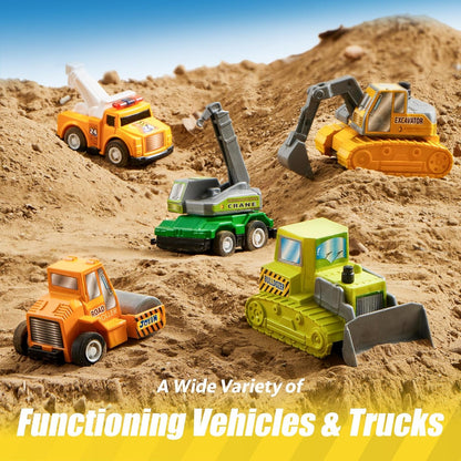 18 Piece Pull Back City Cars and Trucks Toy Vehicles Set Model Car, Friction Powered Die-Cast Cars for Toddlers, Boys, and Girls’ Educational Play - Kids Presents Toys