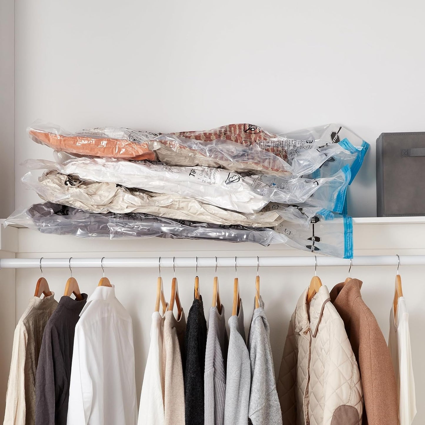 Amazon Basics Vacuum Compression Space Saver Zipper Storage Bags with Hand Pump, for Travel, X-Jumbo, Pack of 4