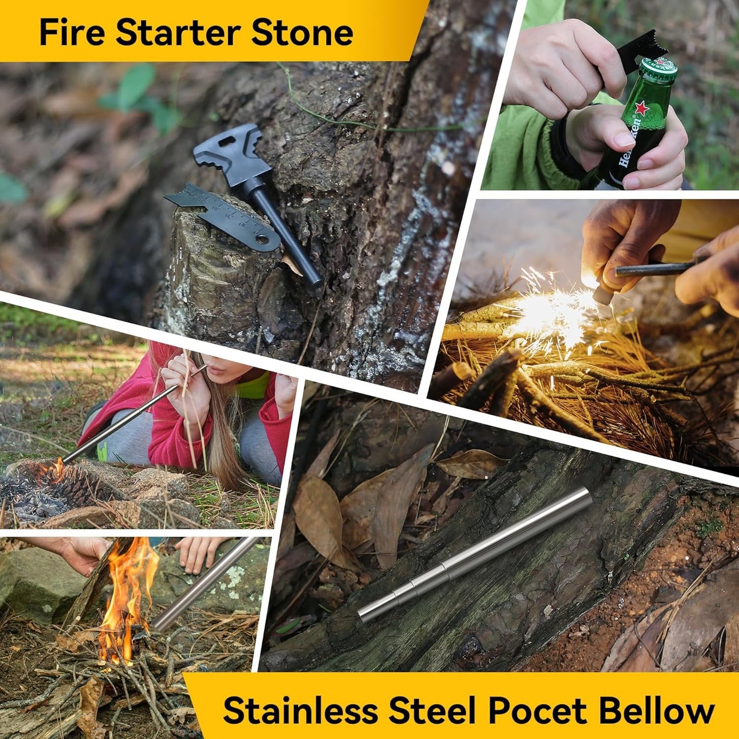 Graxury 14-in-1 Multi-Purpose Emergency Survival Kit & Camping Accessories, Flint, Multi-Purpose Card, Emergency Blanket, Flashlight and More for Camping, Fishing, Hunting