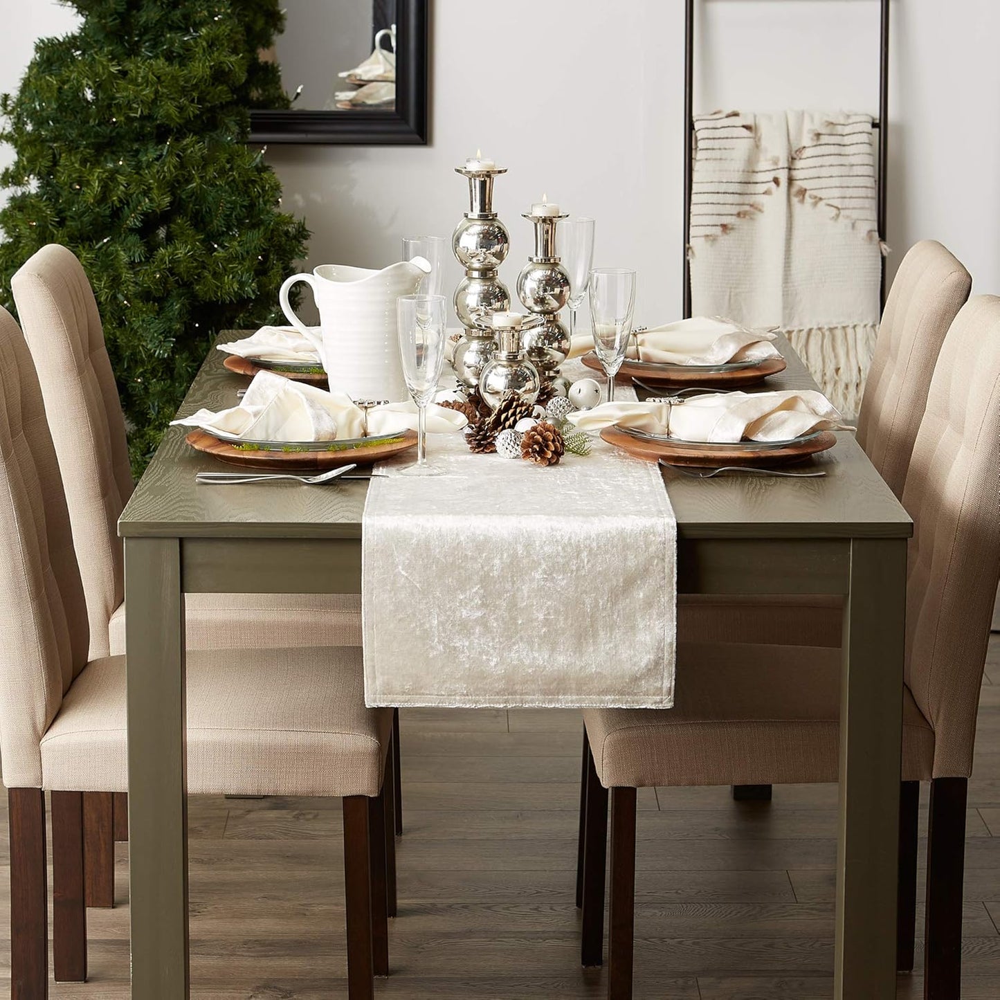 DII Velvet Collection Tabletop, Table Runner, 14x72, Cream