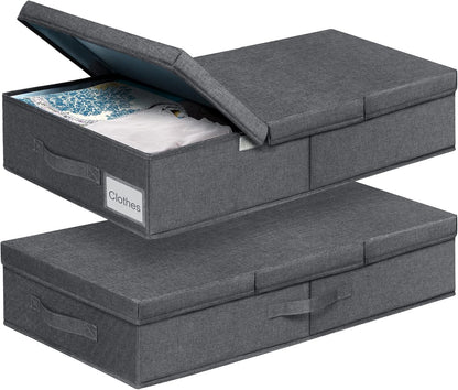 punemi Under The Bed Storage Containers 6 Inch High, 2 Pack Flat Storage Bins With Lids, Large Clothes Storage Sturdy Structure, Apartment Storage Ideas, Home Organization Must Haves, Dark Grey