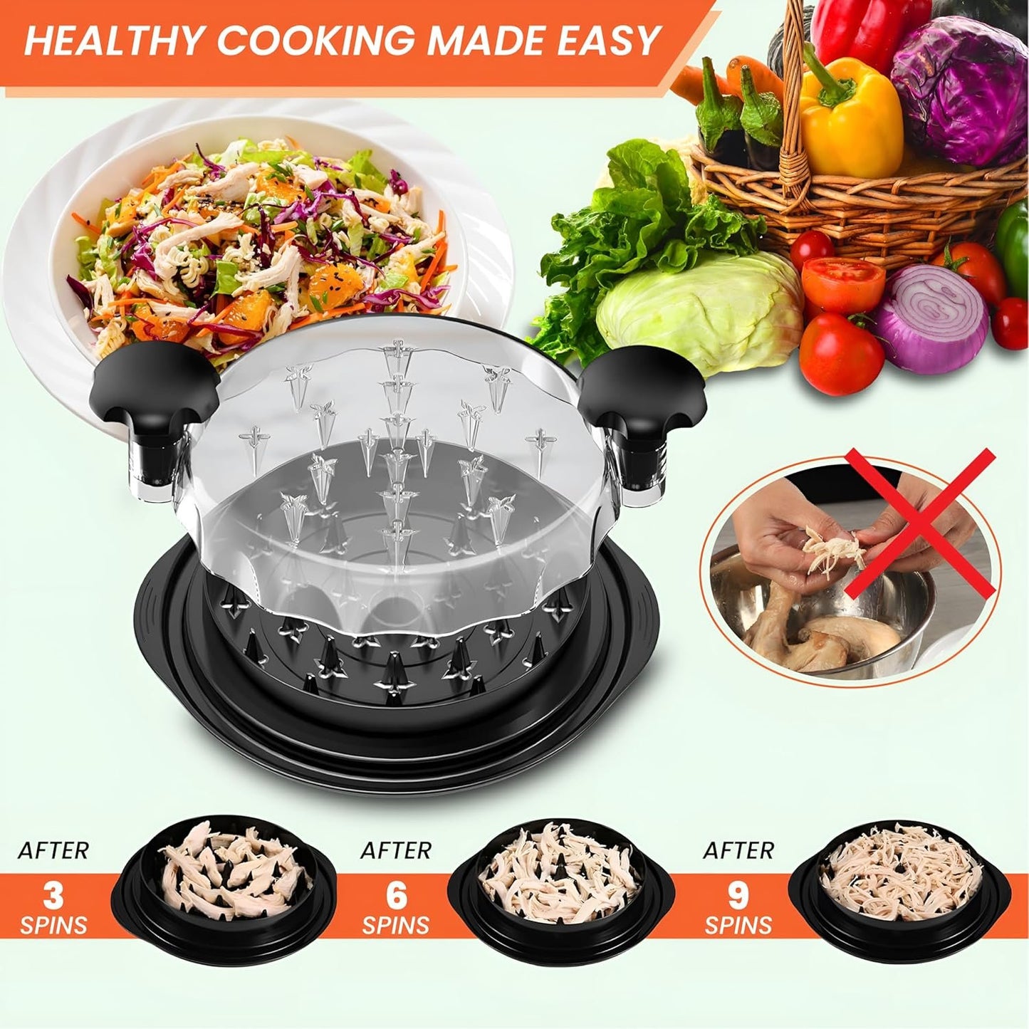 Chicken Shredder Tool Twist Large - 10'' Meat Shredder for Chicken Breast,Visible Kitchen Gadgets Meat Grinder Machine with Brush,Strong Anti-Slip Strip,BPA Free, Suitable for Pork Beef Chicken