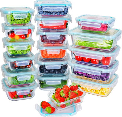 Anshine 18pack Glass Food Storage Containersï¼ŒAirtight Glass Meal Prep Containers With Lids, BPA Free & Leak Proof Lunch Box Safe for Microwave, Freezer, Dishwasher Kitchen Storage