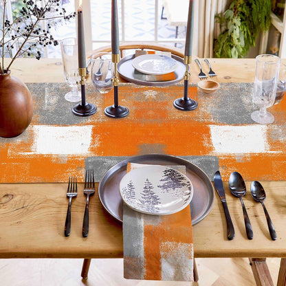 Burnt Orange Table Runner 70 Inch Long Fall Orange and Gray Modern Dinner Runners Farmhouse Dresser Scarf Grey Abstract Art Non-Slip Runners for Dining Table Holiday Parties Banquet