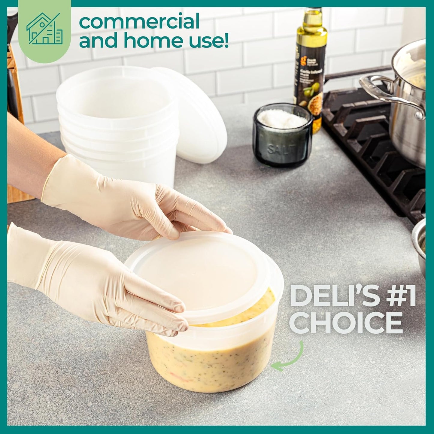 64 oz Food Storage Containers with Lids Pack of 6, Half Gallon Round Plastic Deli Container with Leak-Proof Lid, BPA-Free, Freezer, Dishwasher & Microwave Safe