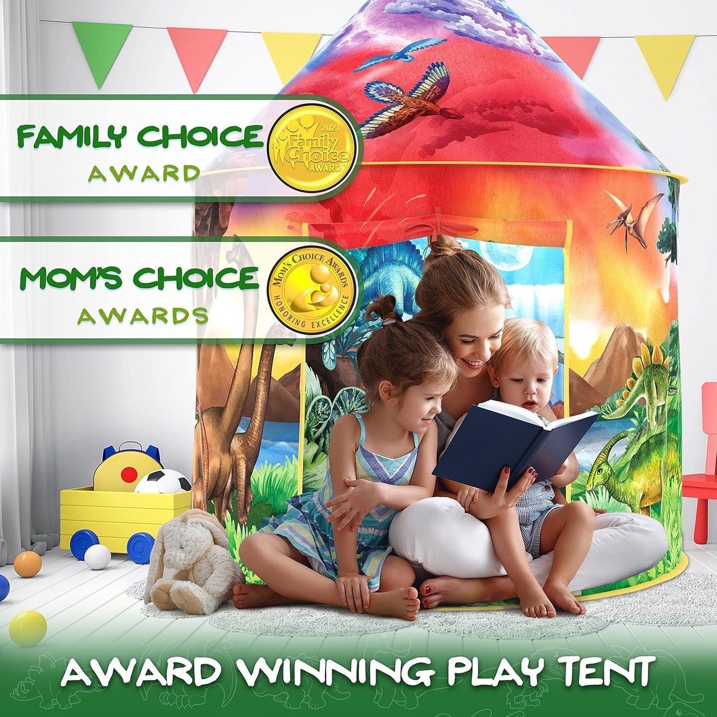 W&O Dinosaur Discovery Play Tent with Roar Button - Extraordinary Pop Up Tent for Boys & Girls - Perfect for Indoor & Outdoor Adventures