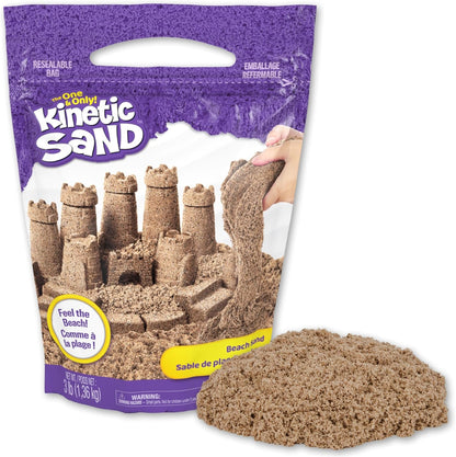Kinetic Sand, 3lbs Beach Play Sand, Moldable Sensory Toys for Kids, Resealable Bag (Packaging May Vary), for Ages 3 and up