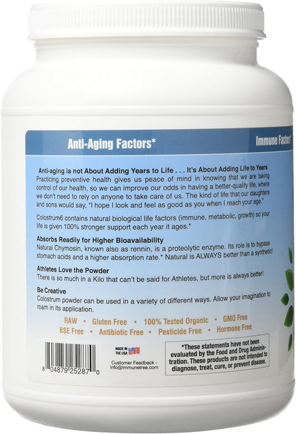 Immune Tree 100% Bovine Colostrum Powder, 661 Servings, 2.2lb (1 Kilo), Supports Anti-Aging, Healthy Immune System, Gut & Digestion, Muscles, & Wellness, Made in USA From Grass Fed, Grade A Dairy Cows