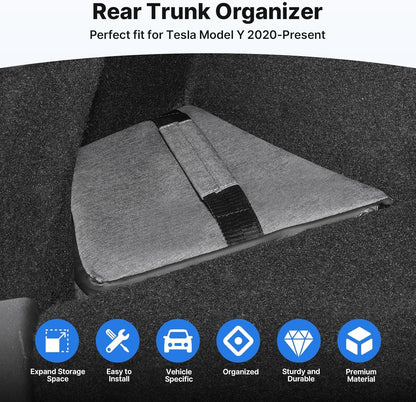 Canvcle Rear Trunk Organizer for Tesla Model Y 2020-2024 Accessories, Rear Trunk Storage Bins Side Storage Box Rear Trunk Tray with Lids Model Y 5 Seater Interior Accessories 2PCS (Not for Juniper)