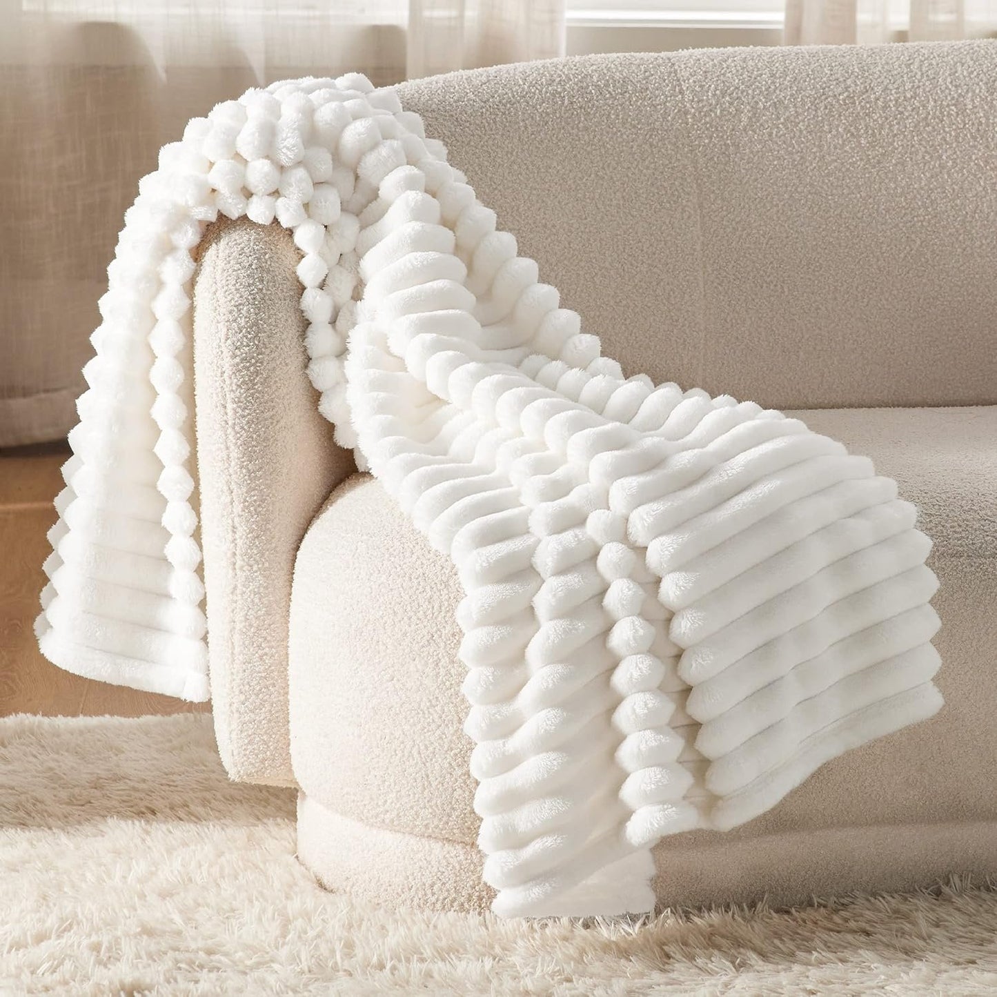 Bedsure Throw Blanket Living Room Home Decor- Gift for Mom Women Men, Soft Fluffy Fleece Cozy Fuzzy Plush Warm White Couch Bed Blanket, Bedroom Summer Decor Gifts for Him Her, 50x60