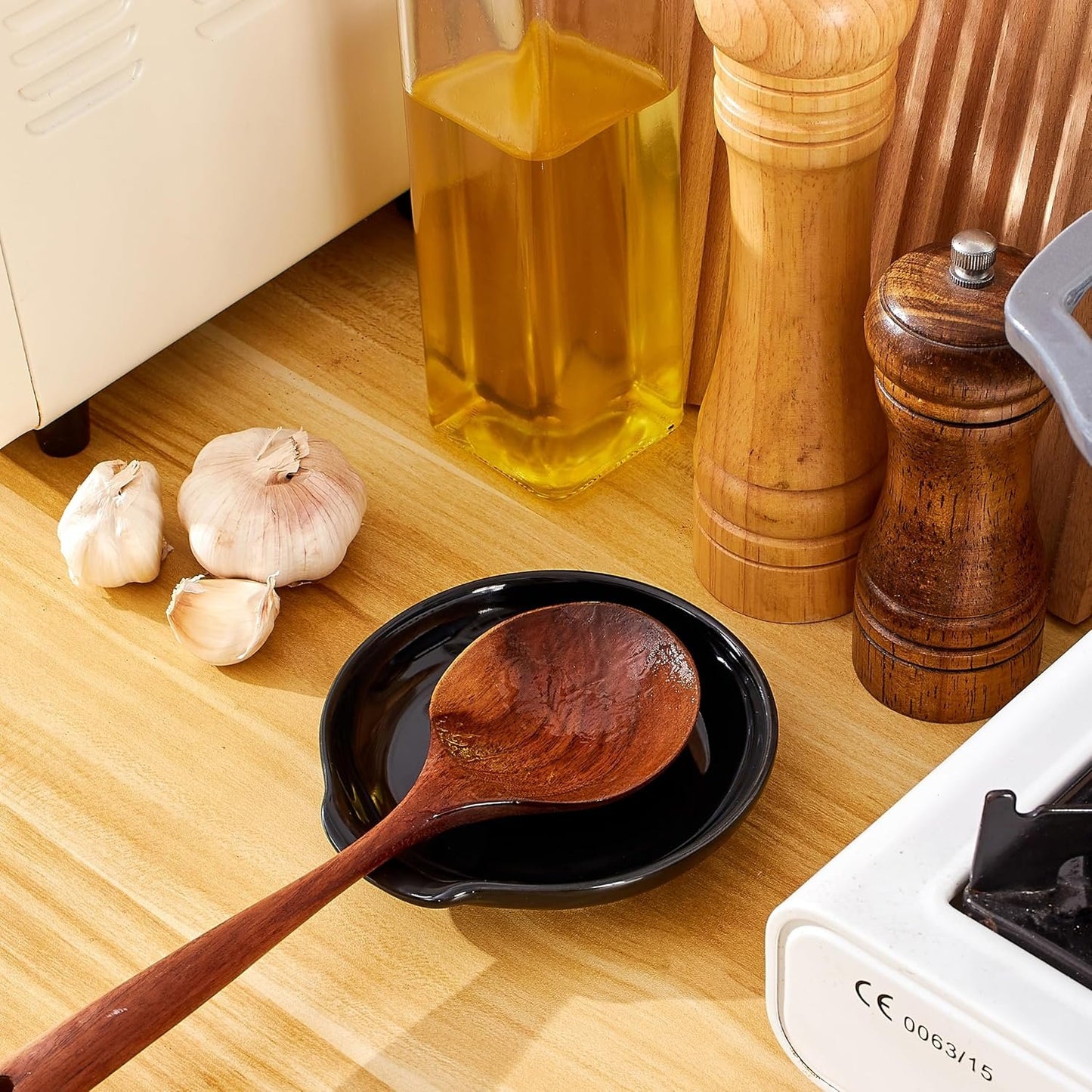 Swuut Set of 2 Ceramic Spoon Holder for Spatula, Ladles, Tongs, Gadgets, Coffee Spoon, Hob Stand, Kitchen Counter Holder Utensils (Black)