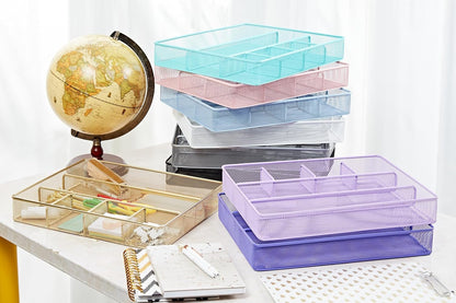 Annova Desk Drawer Organizer/Storage Tray - Metal Mesh with Dividers for Pens, Desktop Accessories, Bathroom, Kitchen, Makeup and Office Supplies (Light Pink)