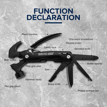 SURVIVE HERO Multitool Camping Accessories – Mini Hammer Multi Tool Pocket Knife, Christmas Birthday Fathers Gifts for Men Dad Him, Survival Gear Hiking Camping Gadgets for Men (Best Gift Idea)