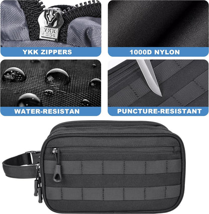 HILOMON Mens Toiletry Travel Bag, YKK Zippers Tactical Toiletry Bag with Compartments, Waterproof Bath Hygiene Cosmetic Pouch for Men