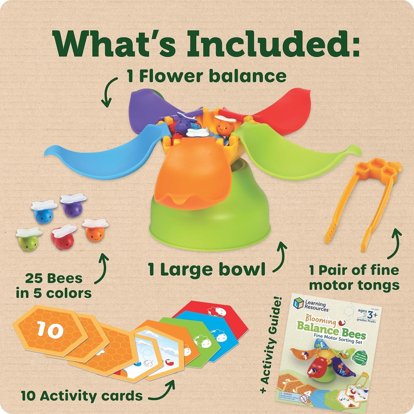 Learning Resources Blooming Balance Bees Fine Motor Sorting Eco Friendly Set - Preschool Learning Activities for Kids Ages 3+, Montessori Toys for Toddlers