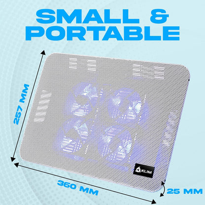 KLIM Serenity + Laptop Cooling Pad for Laptop + 11 to 15.6 inches + Perfect for Small and Medium Laptops + Stable and Sturdy Metal Grid + Silent Laptop Cooling Stand + White