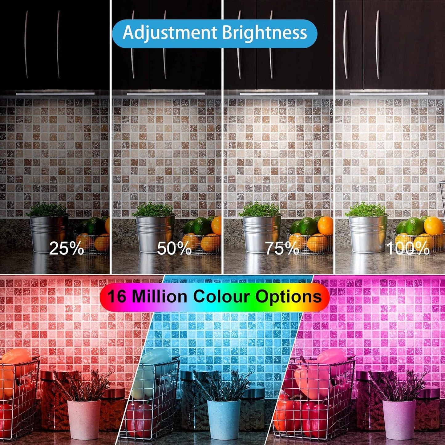 Under Cabinet Lighting Plug in - 3 Pcs 12 Inch Under Cabinet Lights, RGB Closet Lights for Kitchen with Remote & APP, Dimmable Under Counter Lights for Cupboard, Shelf, Workbench, Desk, Bookcase