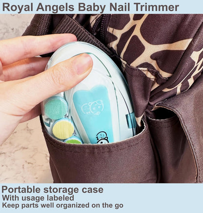 Baby Nail Trimmer 21 in 1, Usage Labeled Case & 13 Extra Replacement Tools, Royal Angels Baby Electric Nail File, Baby Nail Care, Nail Clipper Newborn Toddler Toes & Fingernails Nail Kit (Blue)