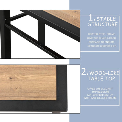 LOKATSE HOME Outdoor Metal Square Dining Furniture with Wood-Like Table Top, Brown&Black